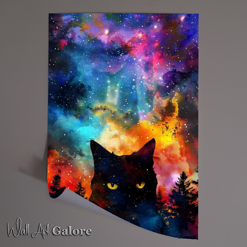 Buy Unframed Poster : (Cat black fur nebula cosmos)