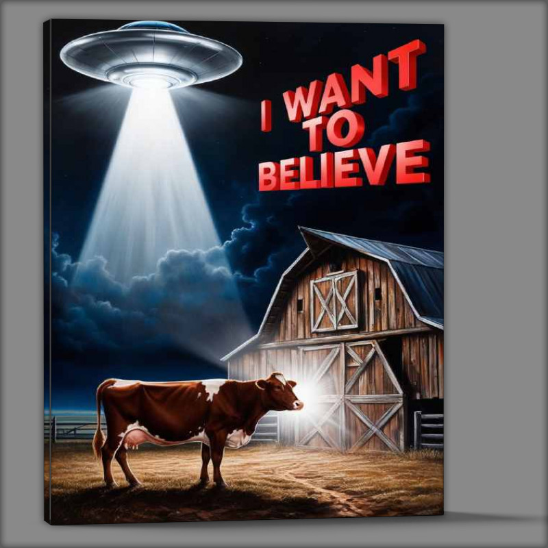 Buy Canvas : (Cow and the ufo at night)