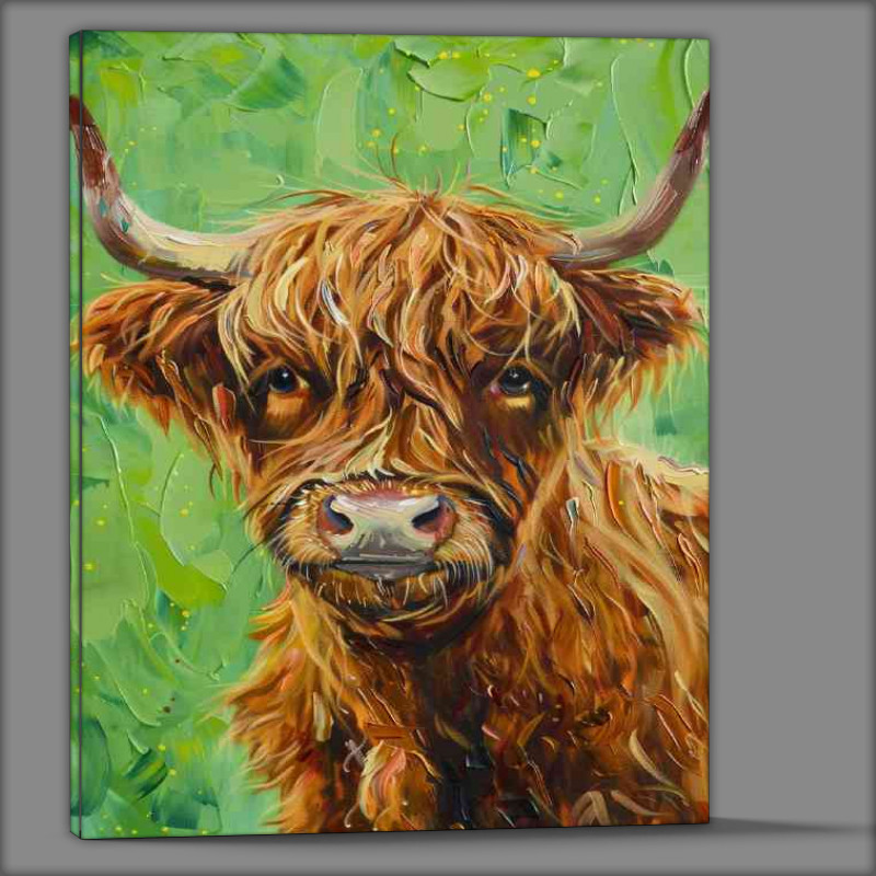 Buy Canvas : (Crazy cow in a oil painting style green grass)