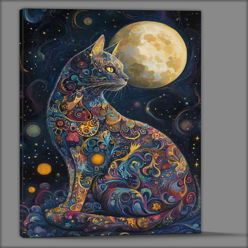 Buy Canvas : (Full bodt cat night moon with swirls)