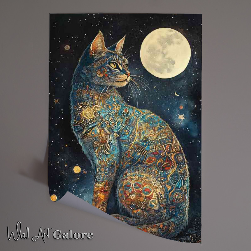 Buy Unframed Poster : (Full body cat under the moon light)