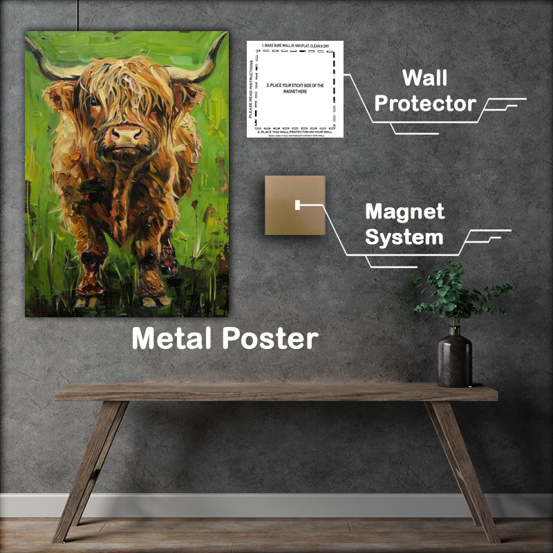 Buy Metal Poster : (Highland cute cow oil painting style)