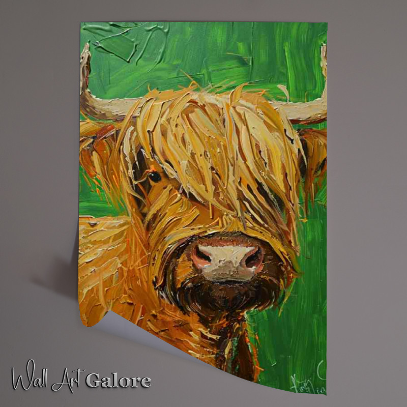 Buy Unframed Poster : (Oil painting style cow green background)
