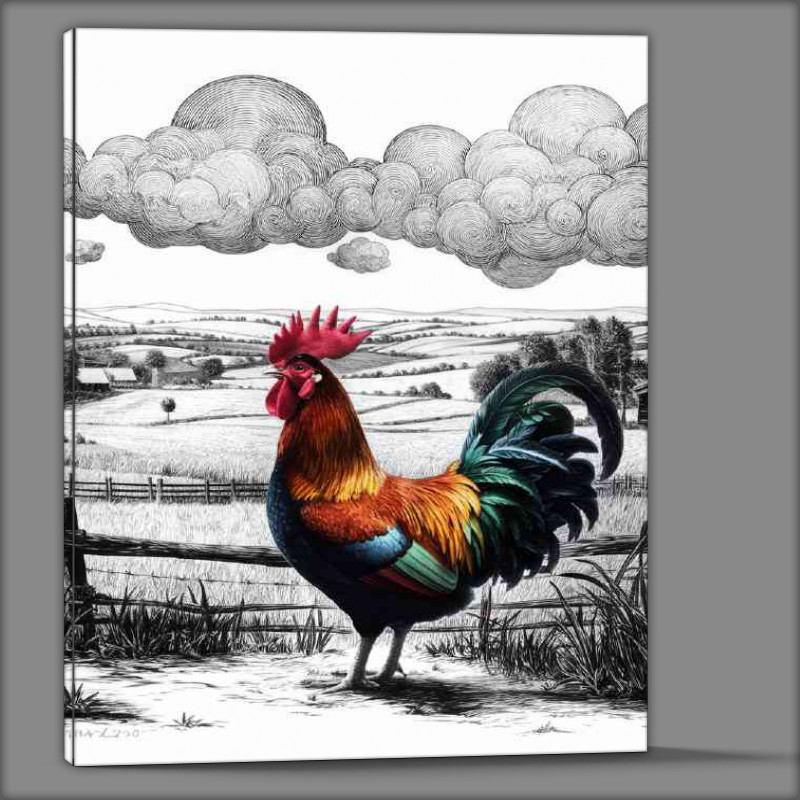 Buy Canvas : (Vividly colored rooster standing)