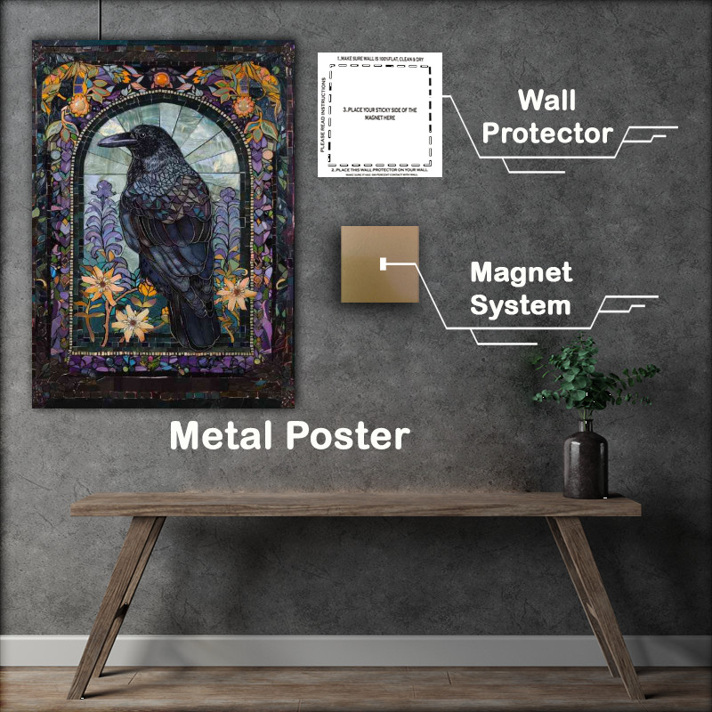 Buy Metal Poster : (Black raven full body arched window)