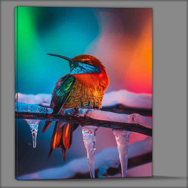 Buy Canvas : (Colourful crystal bird on a frozen branch)