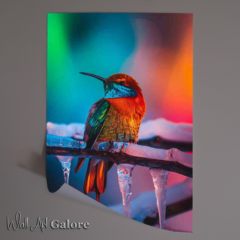 Buy Unframed Poster : (Colourful crystal bird on a frozen branch)