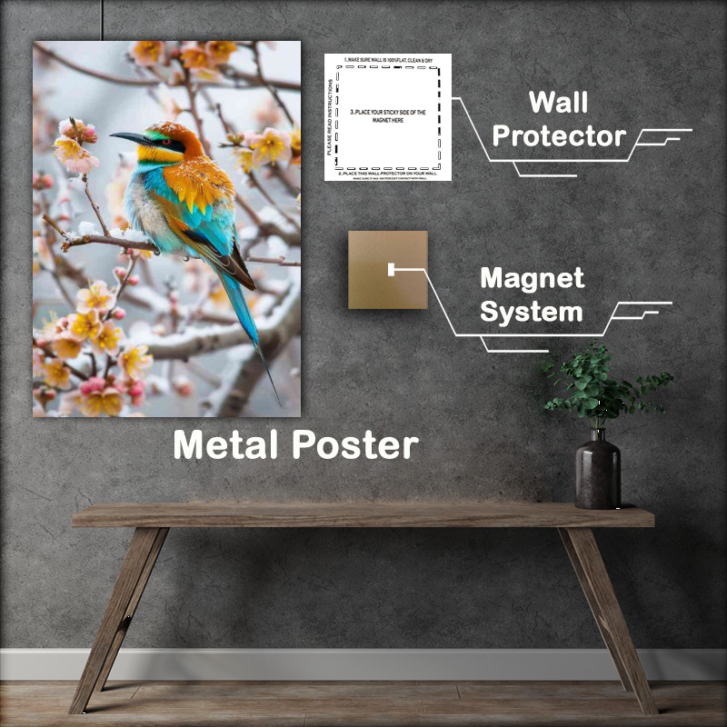 Buy Metal Poster : (Flowering tree in winter with bird)