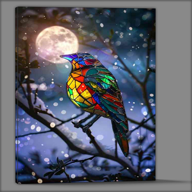 Buy Canvas : (Stained glass bird full moon)
