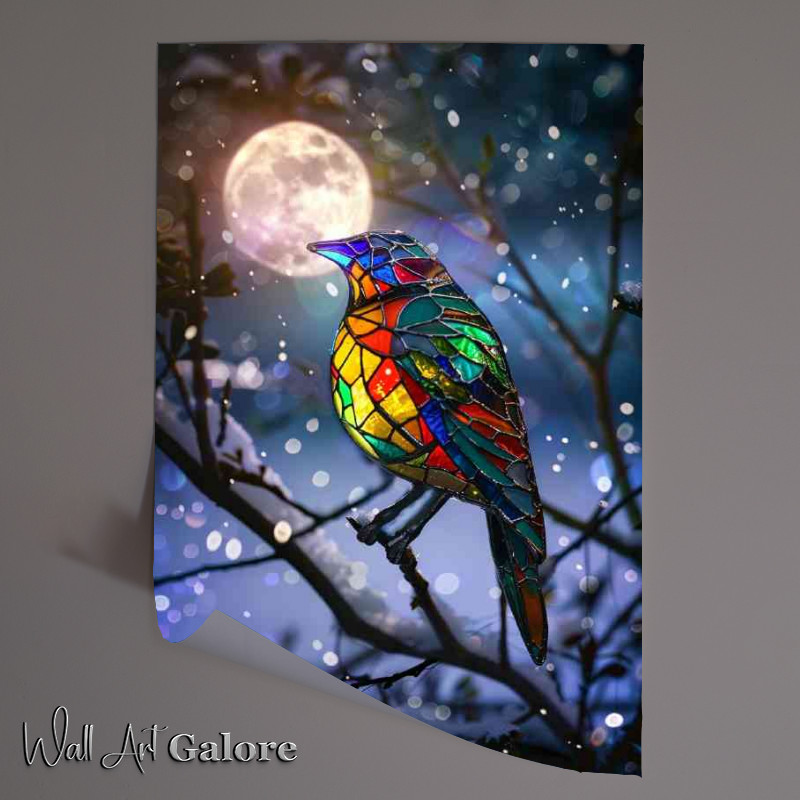 Buy Unframed Poster : (Stained glass bird full moon)