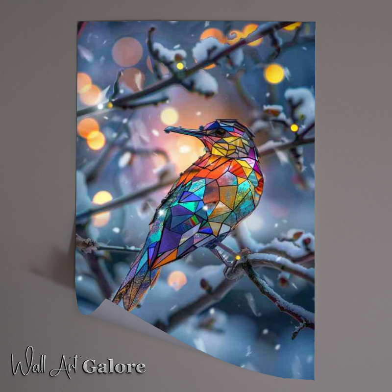 Buy Unframed Poster : (Stained glass bird sitting on a perch)