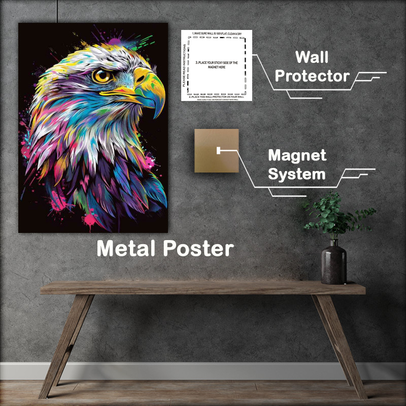 Buy Metal Poster : (White Eagle head with colours splashed)
