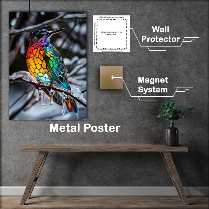 Buy Metal Poster : (surreal stained glass bird on a icy tree)