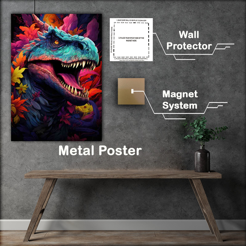 Buy Metal Poster : (Colours dinosaur t rex on earth)