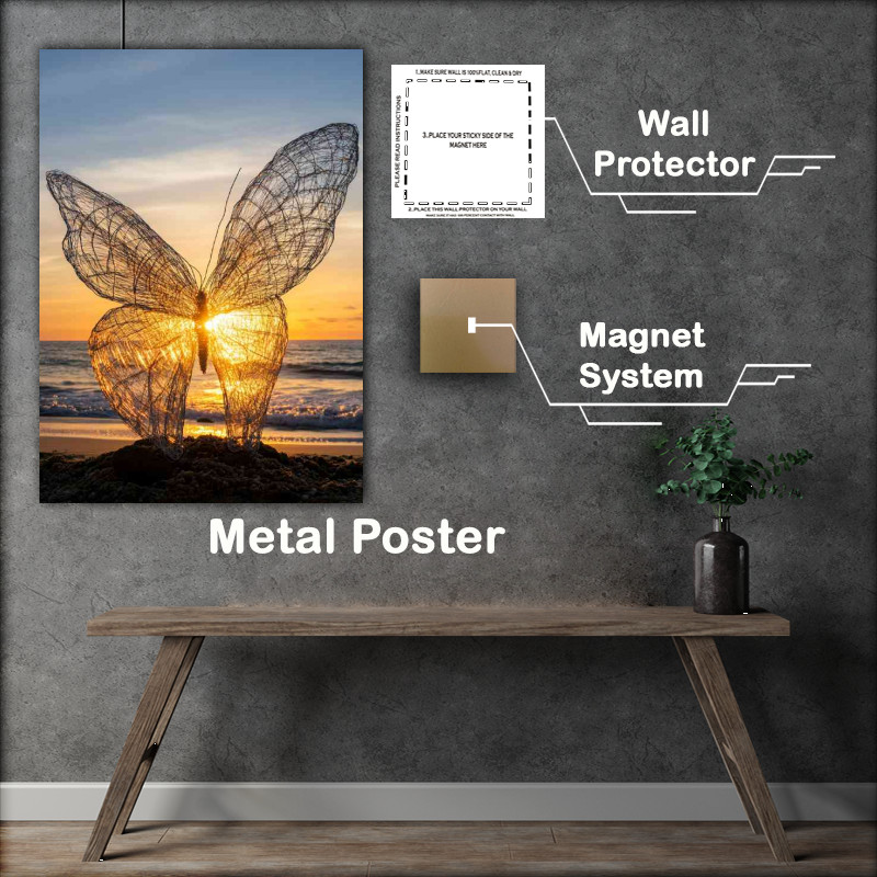 Buy Metal Poster : (Butterfly sculpture by the sea)