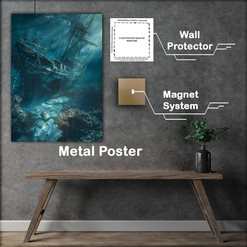 Buy Metal Poster : (The old shipwreak on the ocean floor)