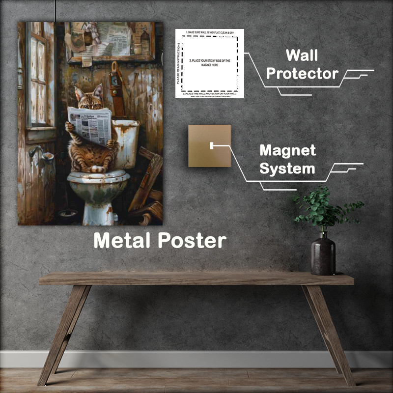 Buy Metal Poster : (Cat tabby reading on toilet)