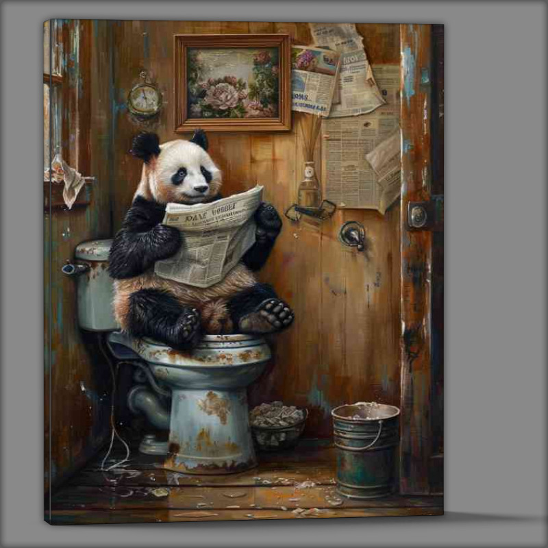 Buy Canvas : (Panda sitting reading the newspaper)