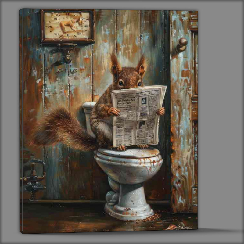 Buy Canvas : (Squirrel on a old toilet reading)