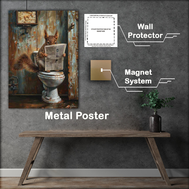 Buy Metal Poster : (Squirrel on a old toilet reading)
