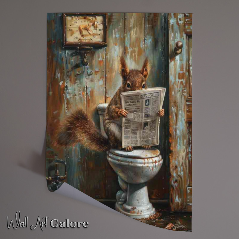 Buy Unframed Poster : (Squirrel on a old toilet reading)