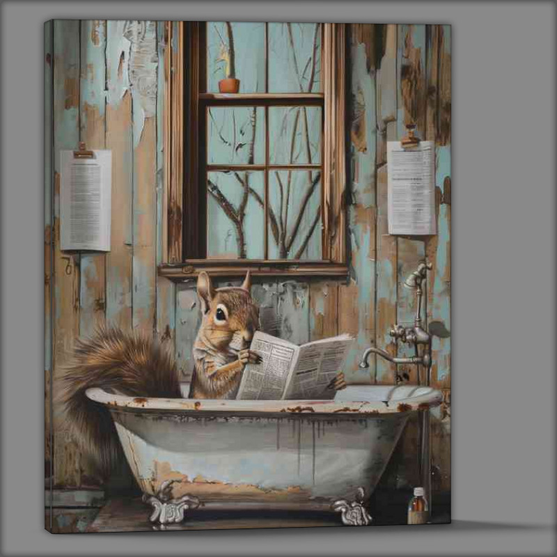 Buy Canvas : (Squirrel taking a bath reading a paper)