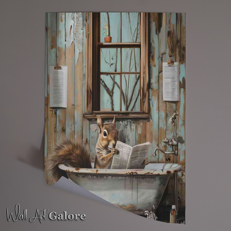 Buy Unframed Poster : (Squirrel taking a bath reading a paper)