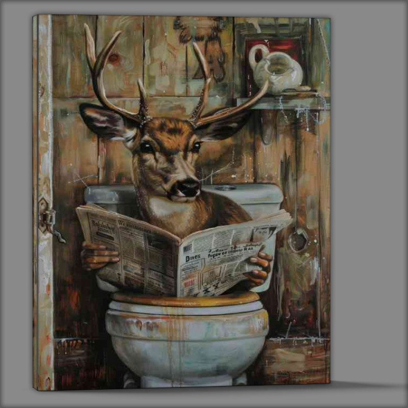 Buy Canvas : (Stag with horns reading newspaper surreal)