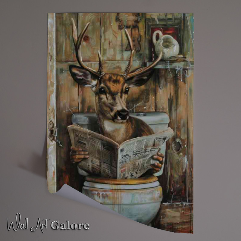 Buy Unframed Poster : (Stag with horns reading newspaper surreal)