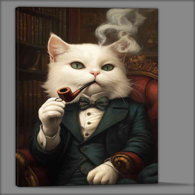 Buy Canvas : (White cat in english suit with pipe)