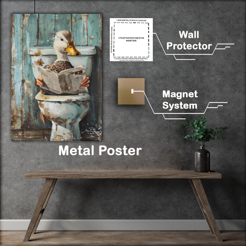 Buy Metal Poster : (White duck sitting on the toilet reading)