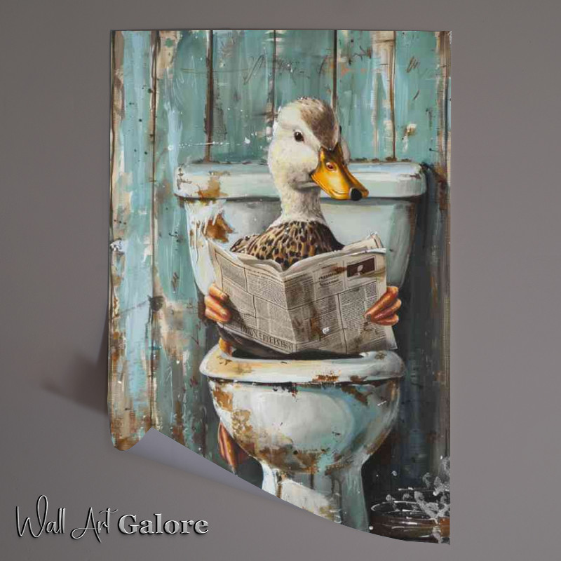 Buy Unframed Poster : (White duck sitting on the toilet reading)