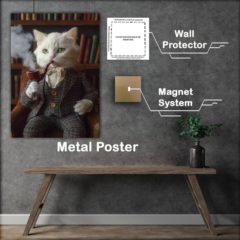 Buy Metal Poster : (White whiskers nice suit cat surreal)