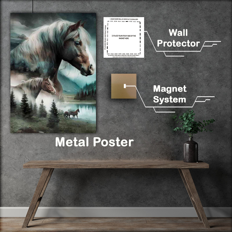 Buy Metal Poster : (A majestic horse with a flowing mane)