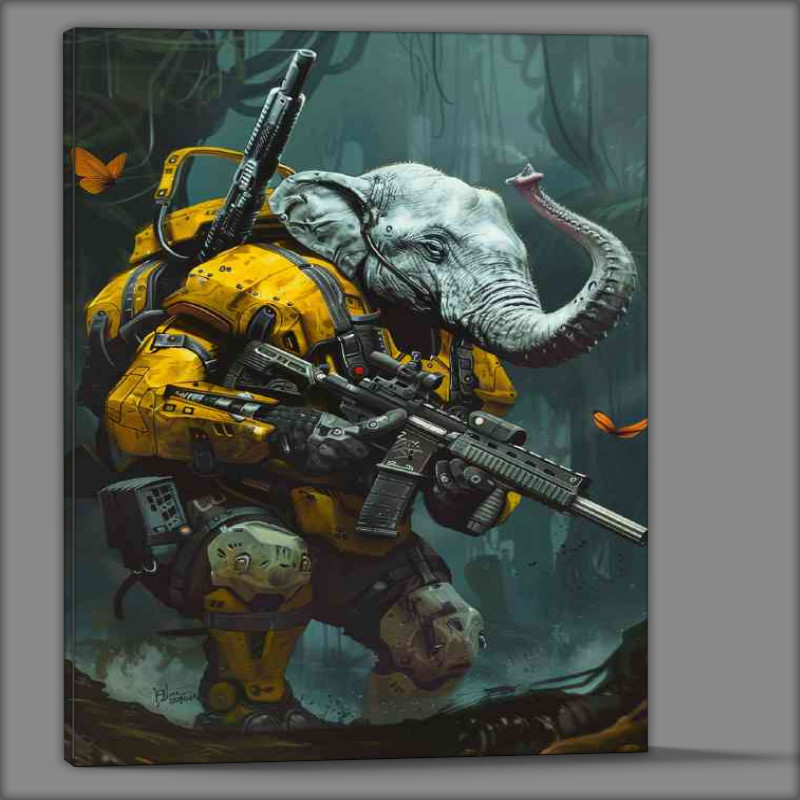 Buy Canvas : (An elephant with yellow and black gear holding)