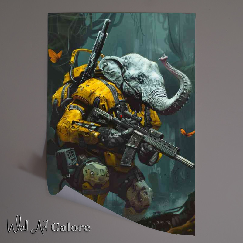 Buy Unframed Poster : (An elephant with yellow and black gear holding)