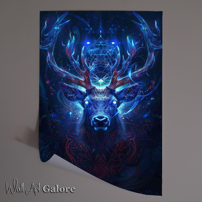 Buy Unframed Poster : (Beautiful deer head with blue lighting)