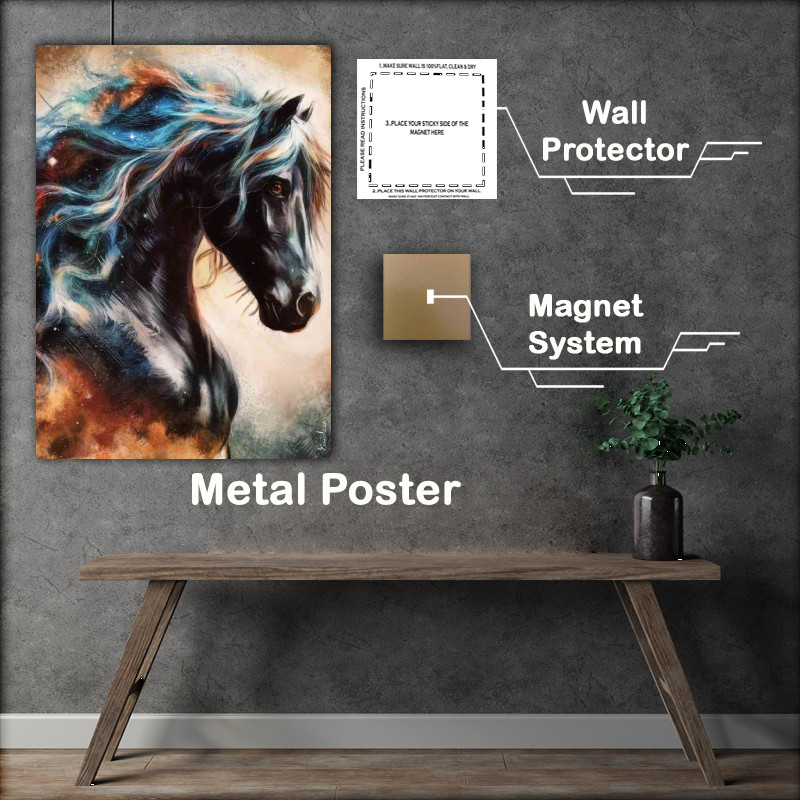 Buy Metal Poster : (Black majestic horse flowing mane)