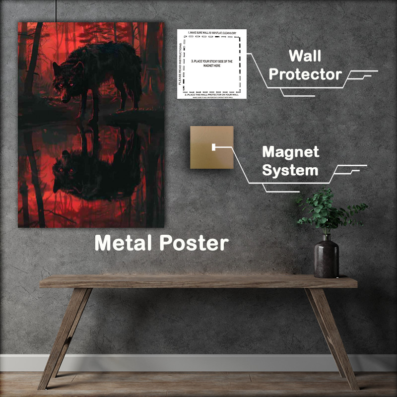 Buy Metal Poster : (Black wolf red night reflection)