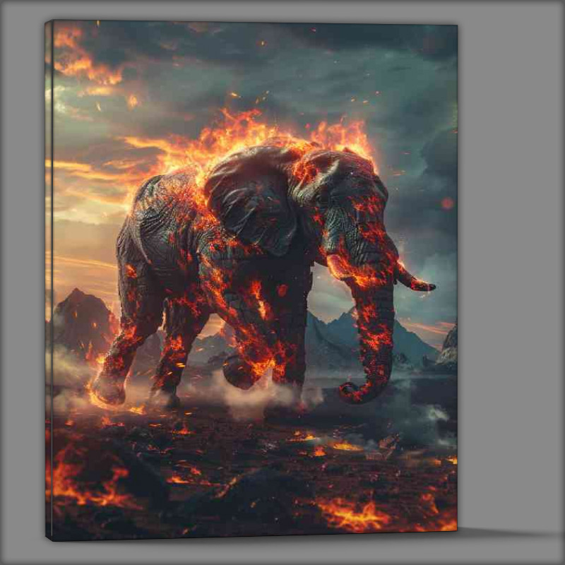 Buy Canvas : (Giant elephant surrounded by fire)
