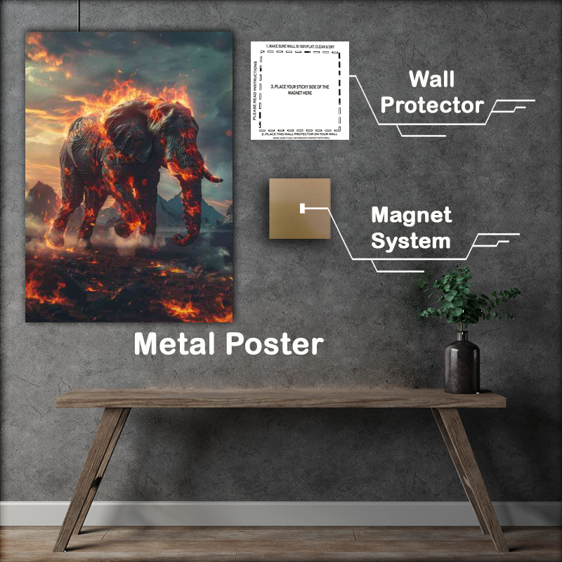 Buy Metal Poster : (Giant elephant surrounded by fire)