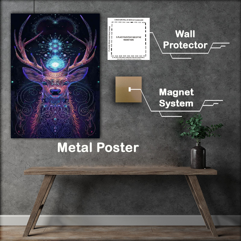 Buy Metal Poster : (Glowing deer with anterlers swirls)