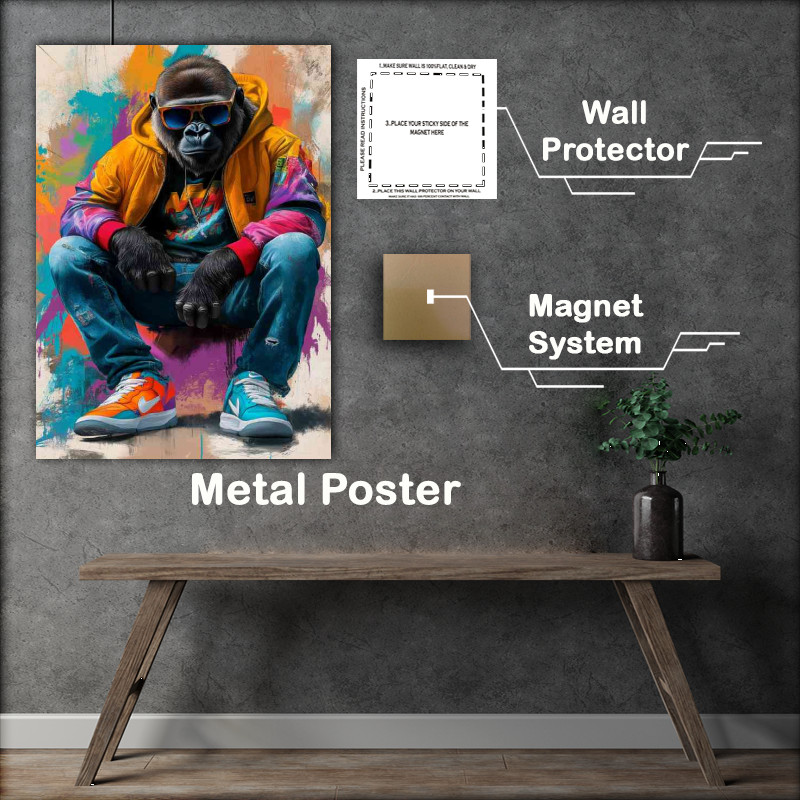 Buy Metal Poster : (Gorrilla wearing jeans street)
