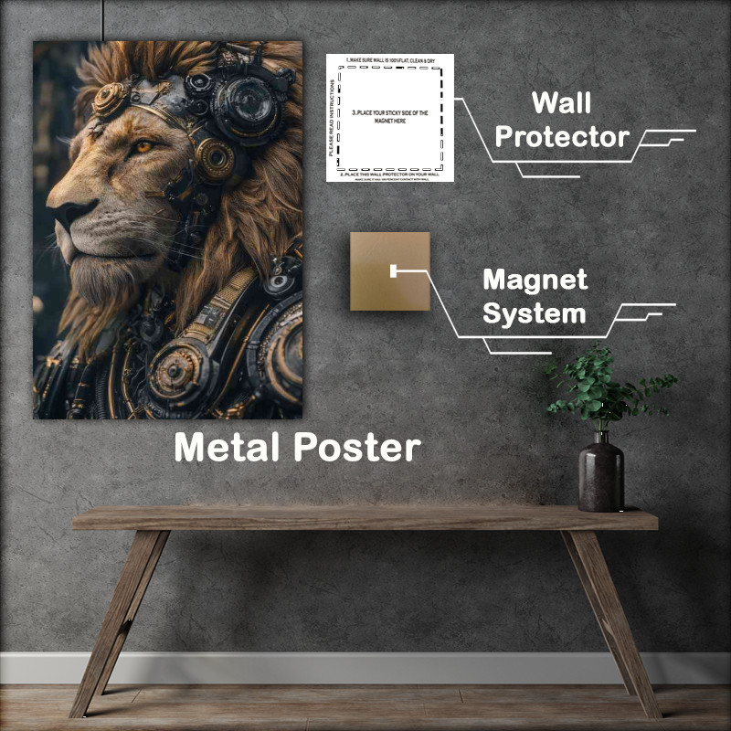 Buy Metal Poster : (Lion inspiring head steampunk surreal)