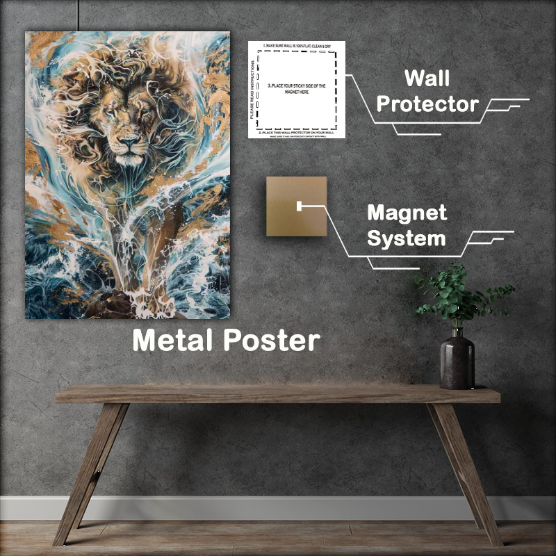 Buy Metal Poster : (Lion made of water splashes)