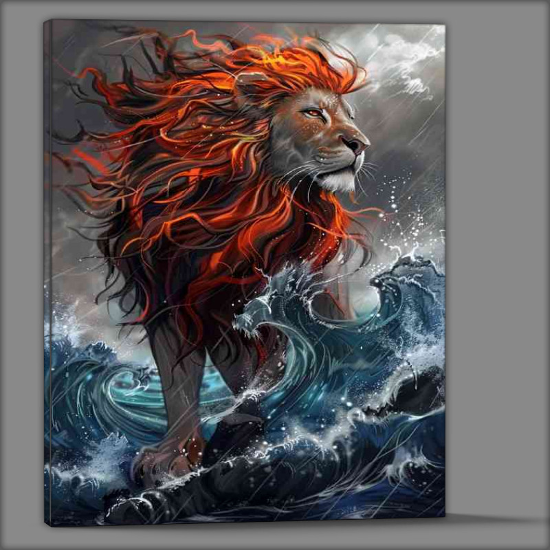 Buy Canvas : (Lion with the body of water and fiery hair)
