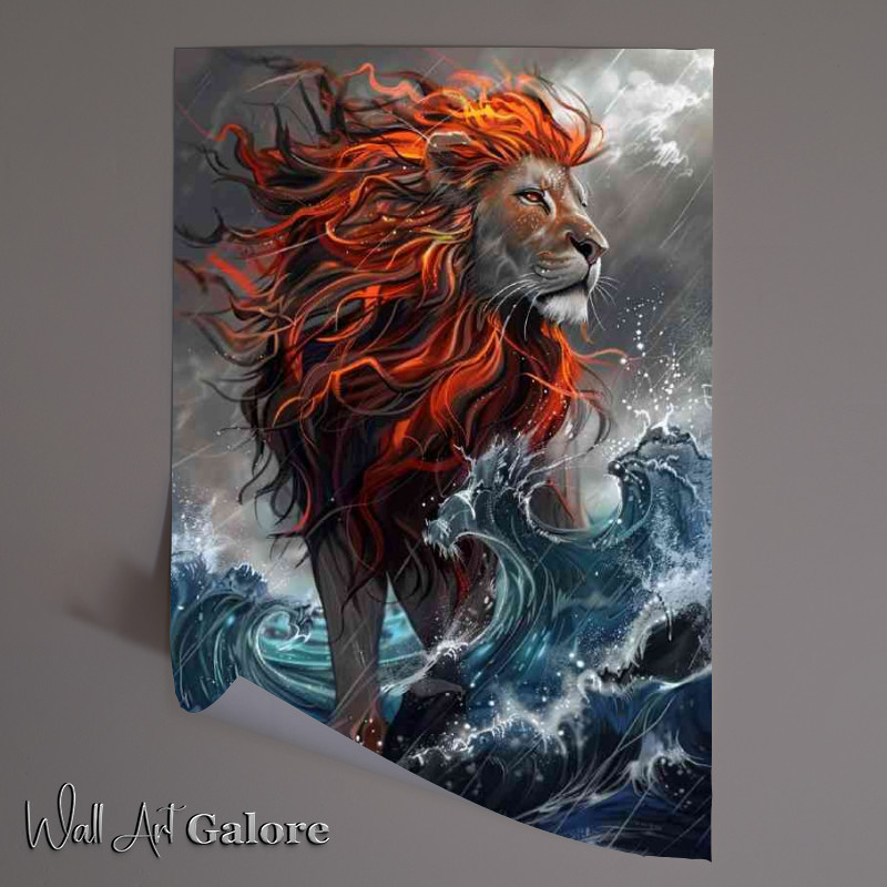 Buy Unframed Poster : (Lion with the body of water and fiery hair)