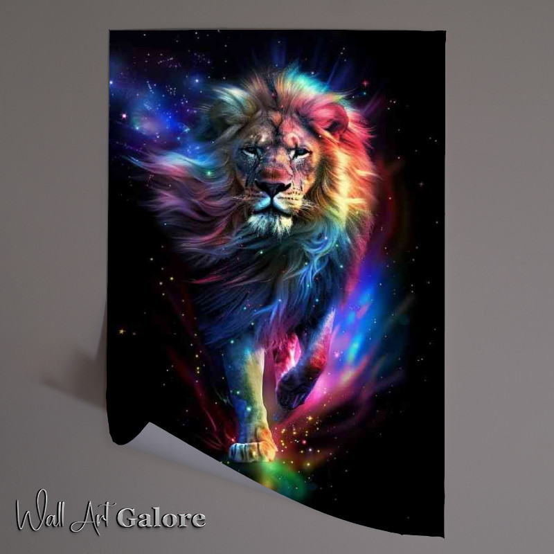 Buy Unframed Poster : (Magestic lion embraced in the nebula skies)