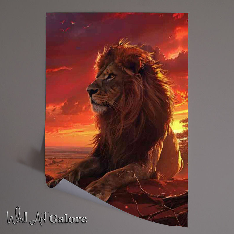 Buy Unframed Poster : (Majestic Lion with its red mane flowing)
