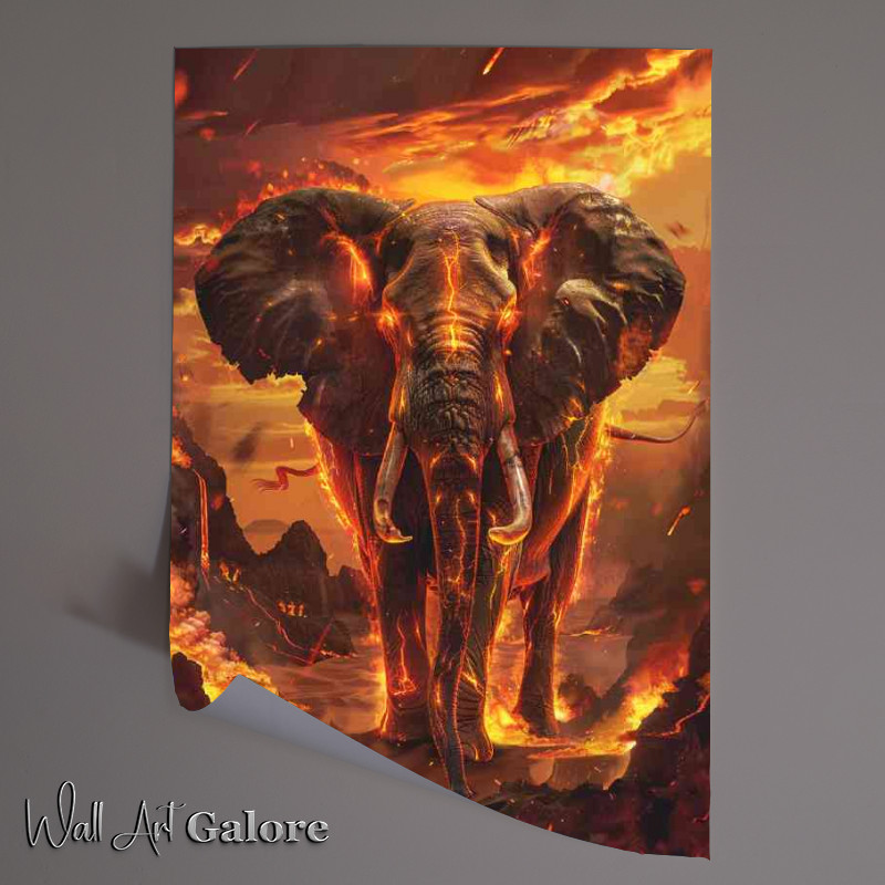 Buy Unframed Poster : (Majestic elephant with red fire skies)